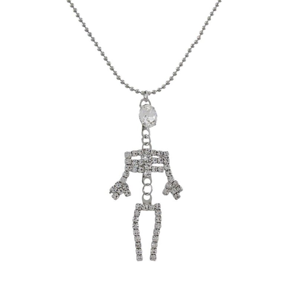 Rhinestone Dangling Skeleton Necklace